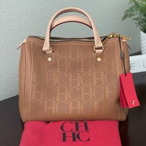 Brand New Carolina Herrera Medium Embossed Monogram Bowling Bag